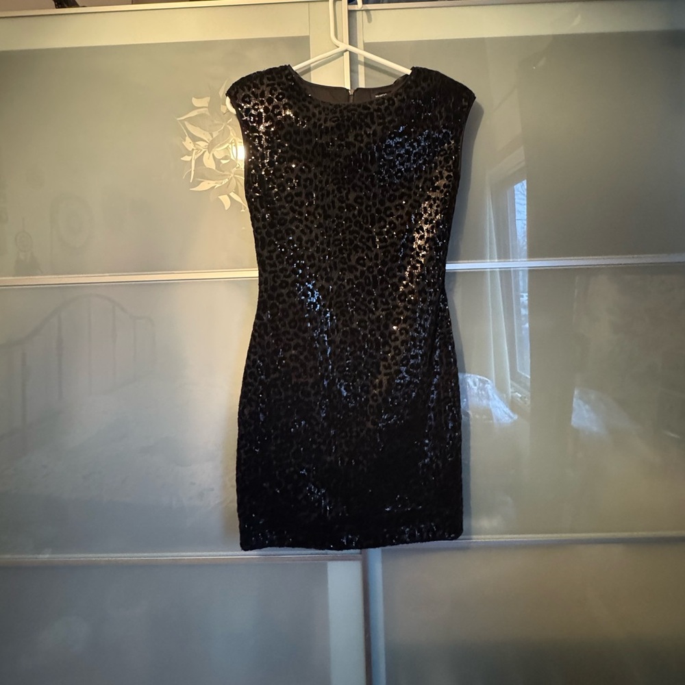 Mango Black Sequin leopard Mini Dress